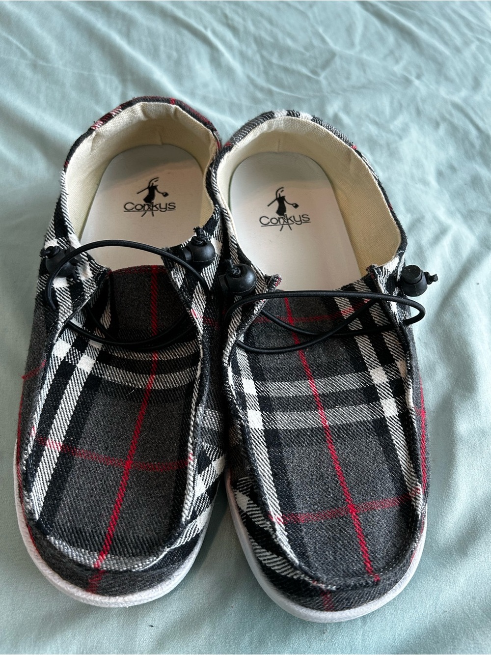 Corkys Black, Gray & Red Plaid Slip-On Shoes